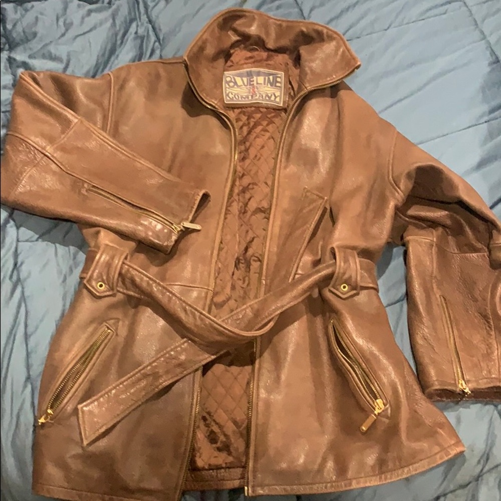 Vintage Retro Blue Line & Co leather jacket mens M